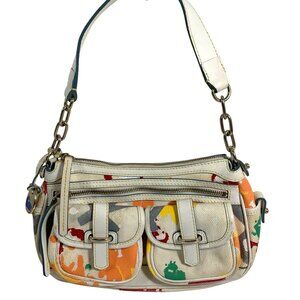 HTF Vintage DOONEY BOURKE Double Pocket Front Graffiti Shoulder Bag + Charm